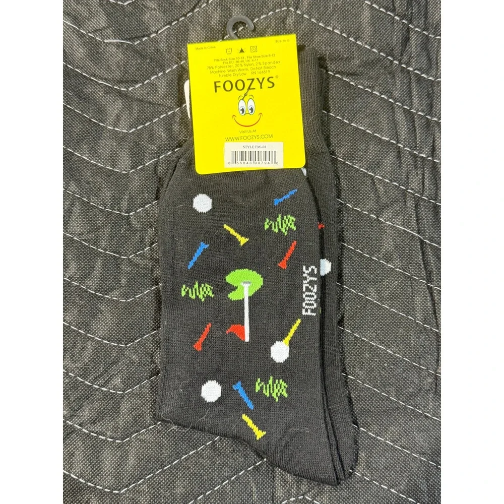 Foozys Golf Crew‎ Socks Mens Size 10-13 Gray New Novelty Sports Pattern FM-03